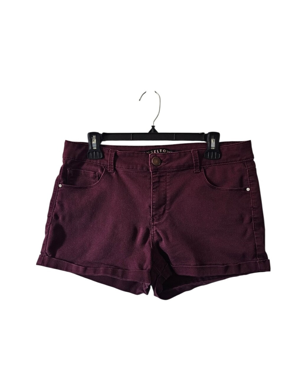 Tinseltown Burgundy Denim Shorts Juniors Size 13 Maroon Stretch Cuffed Mid Rise